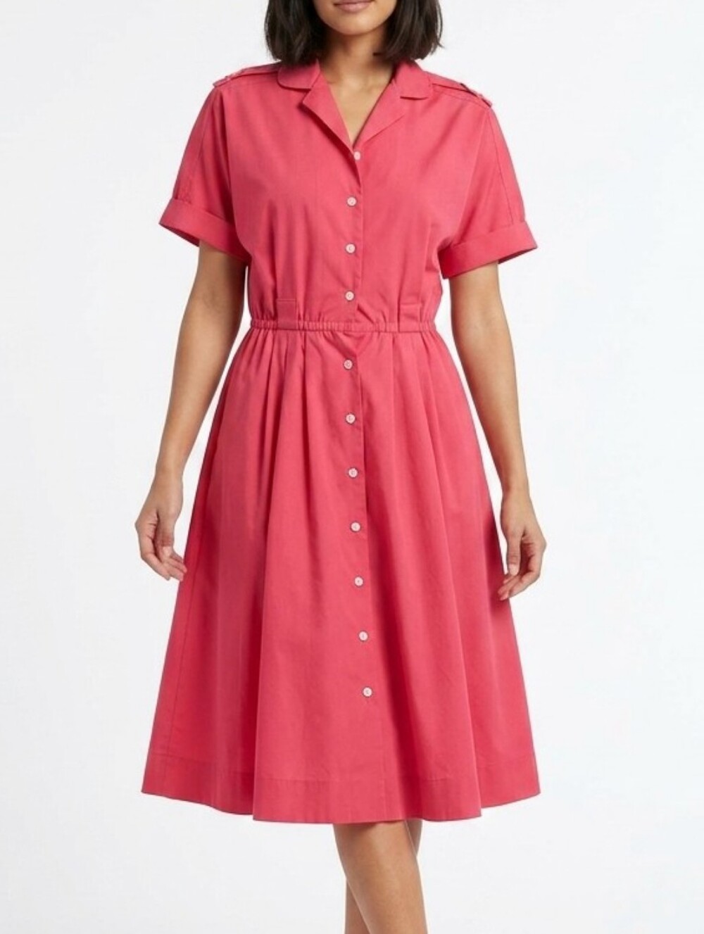 Vintage Willi of California cotton button down pleated dress coral pink pinup